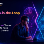 Human-in-the-Loop AI workflow showing AI automation, human review, and final decision for enterprise AI governance.